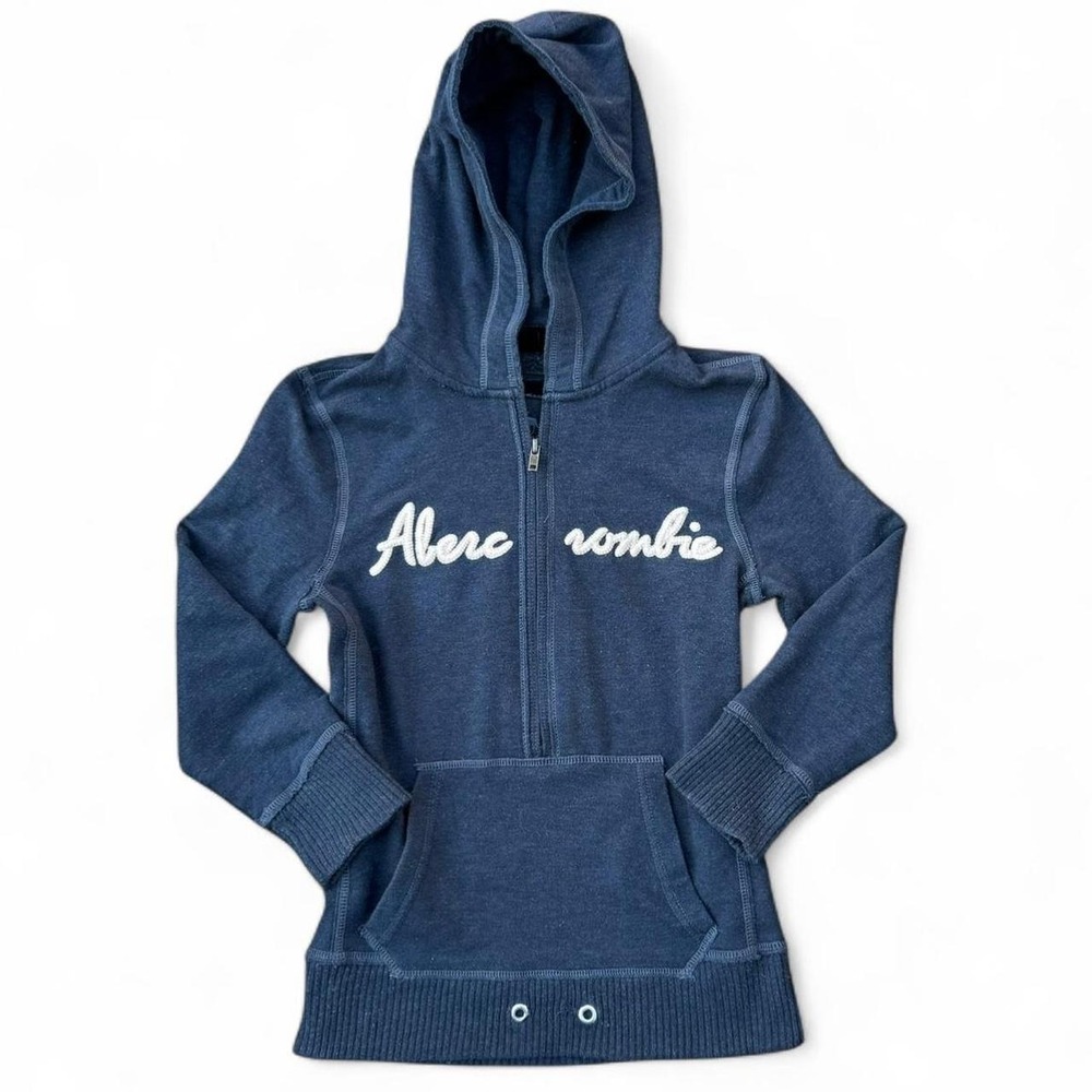 Y2K Navy Blue Abercrombie & Fitch Zip Up Hoodie Medium